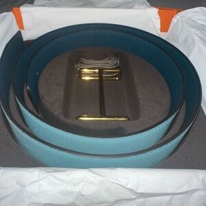 Hermes Teal and Gold Men's Belt